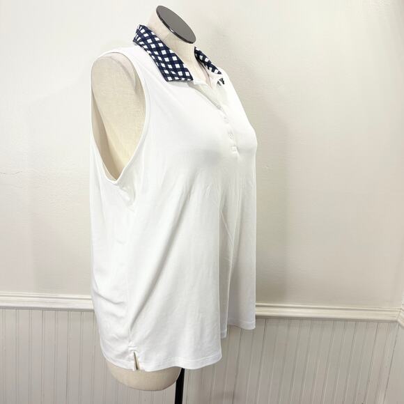Draper James x Lands End 2X Top Polo Sleeveless Gingham Collar White Golf Preppy - Picture 12 of 13
